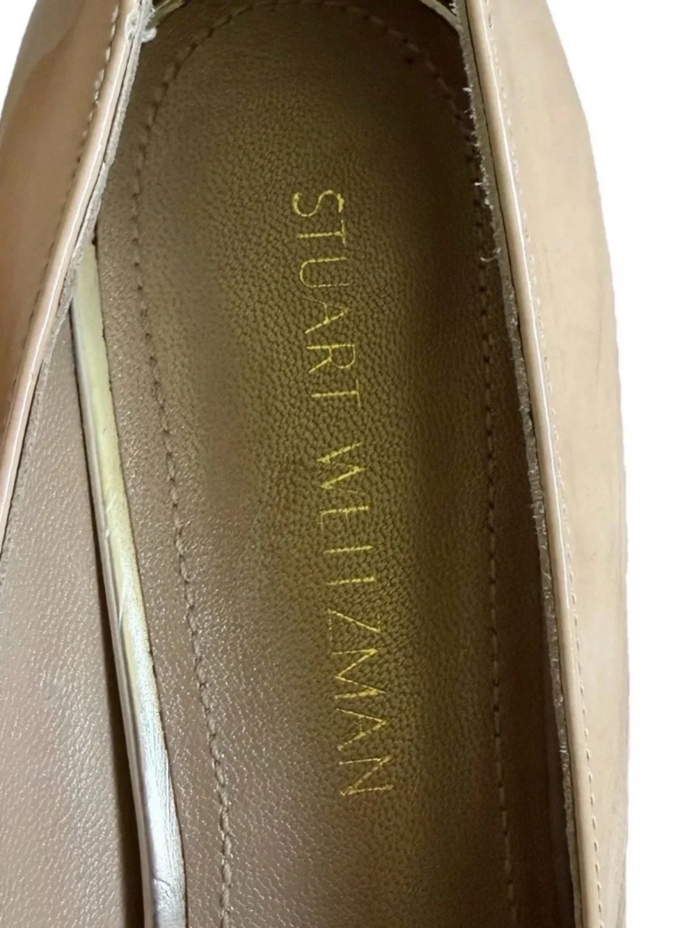 Stuart Weitzman Beige Nude Patent Leather Square Toe Block Heel Pumps Sz 11.5M